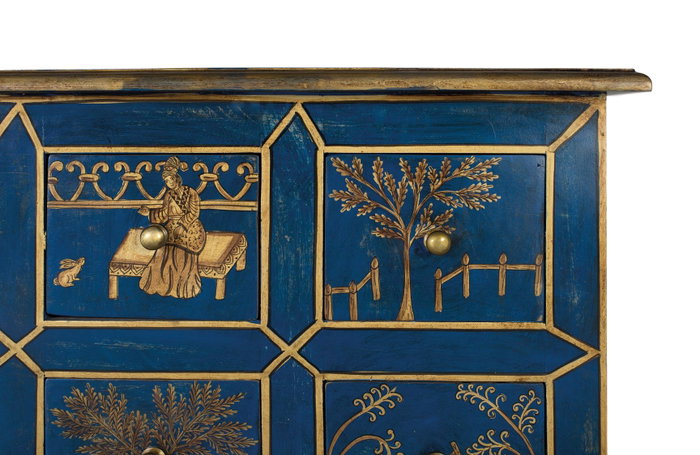 GINER Y COLOMER Cómoda de 9 cajones Azul y dorado